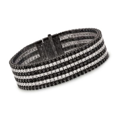14.00 ct. t.w. Black and White Diamond Bracelet in 18kt White Gold. 7" &mdash; Alt Image 1