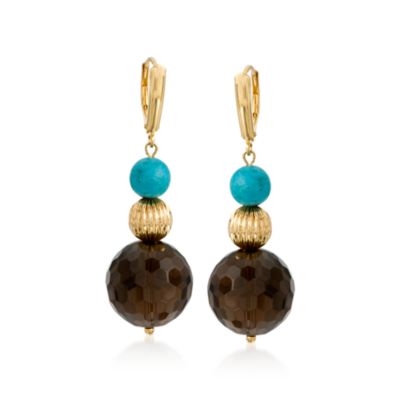 Turquoise and 43.20 ct. t.w.  Smoky Quartz Earrings In Vermeil &mdash; Alt Image 1