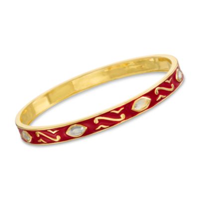 Minakari Red Enamel and 3.40 ct. t.w. White Topaz Bangle Bracelet in Vermeil &mdash; Alt Image 1