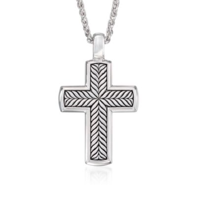 Men's Sterling Silver Cross Necklace. 22" &mdash; Alt Image 1