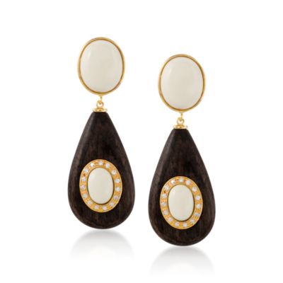 Italian Ebony Wood and .25 ct. t.w. CZ Earrings With Glass In Vermeil &mdash; Alt Image 1