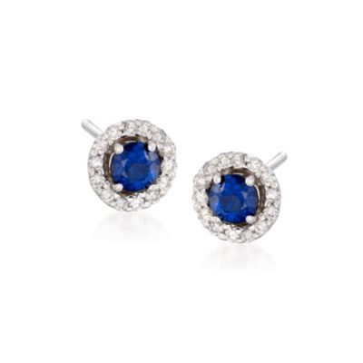 .65 ct. t.w. Sapphire and .20 ct. t.w. Diamond Earrings in 14kt White Gold &mdash; Alt Image 1
