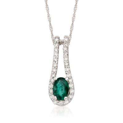 .45 Carat Emerald and .25 ct. t.w. Diamond Necklace in 14kt White Gold. 16" &mdash; Alt Image 1