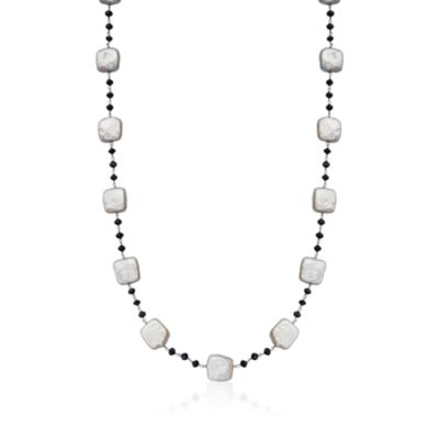 12mm Cultured Pearl and 12.50 ct. t.w. Black Diamond Necklace in 14kt White Gold. 48" &mdash; Alt Image 1