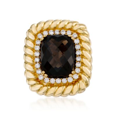 8.00 Carat Smoky Quartz and Diamond Ring in 14kt Yellow Gold &mdash; Alt Image 1