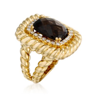 8.00 Carat Smoky Quartz and Diamond Ring in 14kt Yellow Gold &mdash; Alt Image 2