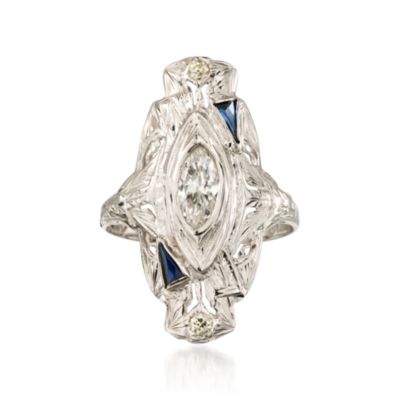 C. 1935 Vintage .56 ct. t.w. Diamond Ring With Faux Sapphires in 18kt White Gold. Size 6.5 &mdash; Alt Image 1