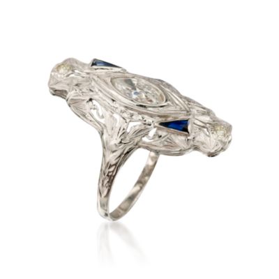 C. 1935 Vintage .56 ct. t.w. Diamond Ring With Faux Sapphires in 18kt White Gold. Size 6.5 &mdash; Alt Image 2