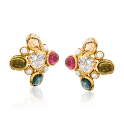 17.10 ct. t.w. Multi-Gem and Cultured Pearl Earrings In Vermeil &mdash; Alt Image 3