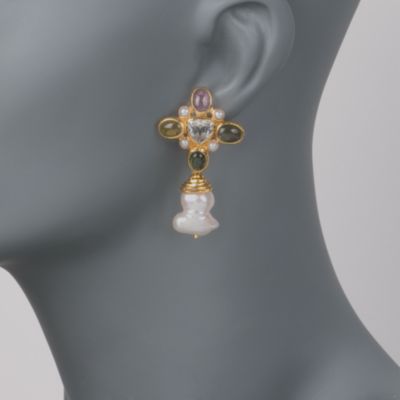 17.10 ct. t.w. Multi-Gem and Cultured Pearl Earrings In Vermeil &mdash; Alt Image 2