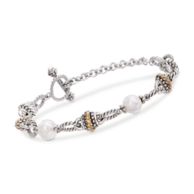 Balinese 8mm Pearl Bracelet in Sterling Silver and 14kt Yellow Gold &mdash; Alt Image 1