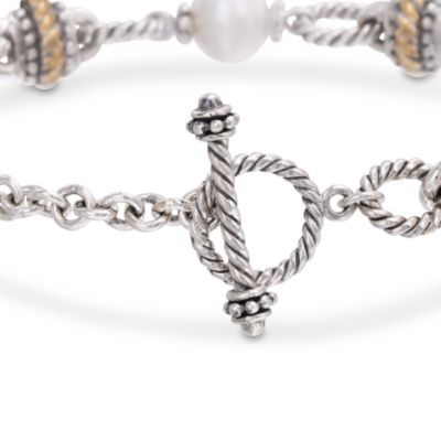 Balinese 8mm Pearl Bracelet in Sterling Silver and 14kt Yellow Gold &mdash; Alt Image 3