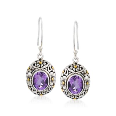 Balinese 5.00 ct. t.w. Amethyst Earrings in Sterling Silver and 14kt Yellow Gold &mdash; Alt Image 1
