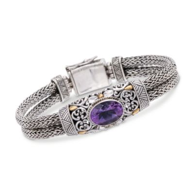 Balinese 6.00 Carat Amethyst Bracelet in Sterling Silver and 14kt Yellow Gold. 7" &mdash; Alt Image 1