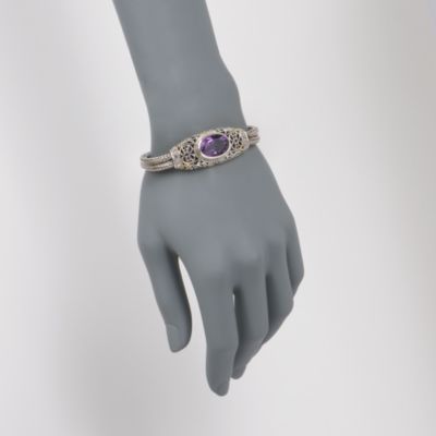Balinese 6.00 Carat Amethyst Bracelet in Sterling Silver and 14kt Yellow Gold. 7" &mdash; Alt Image 2
