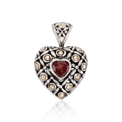 Balinese 1.30 Carat Garnet Heart Pendant In Sterling Silver and 18kt Yellow Gold &mdash; Alt Image 1