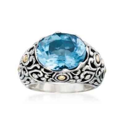 Balinese 8.70 Carat Blue Topaz Ring in Sterling Silver and 18kt Yellow Gold &mdash; Alt Image 1