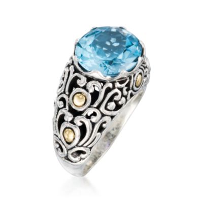 Balinese 8.70 Carat Blue Topaz Ring in Sterling Silver and 18kt Yellow Gold &mdash; Alt Image 3