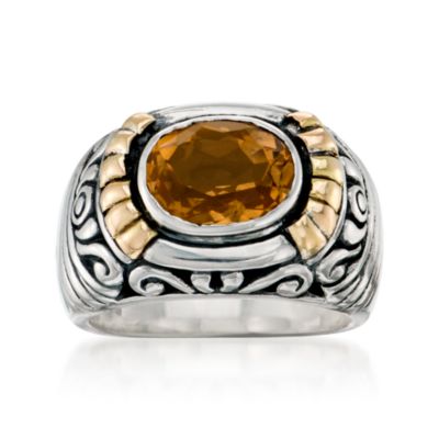 Balinese 2.25 Carat Citrine Ring in 18kt Yellow Gold and Sterling Silver &mdash; Alt Image 1