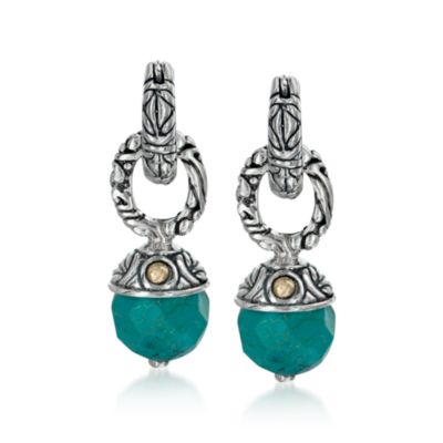 Balinese Turquoise Earrings in Sterling Silver and 18kt Yellow Gold &mdash; Alt Image 1