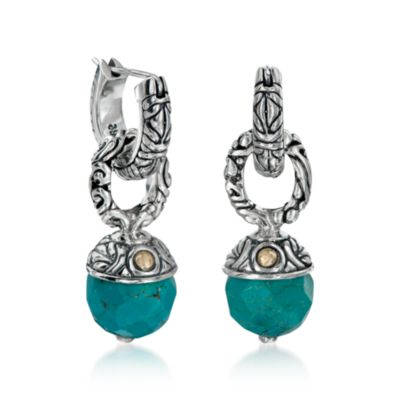 Balinese Turquoise Earrings in Sterling Silver and 18kt Yellow Gold &mdash; Alt Image 2
