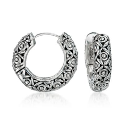 Balinese Sterling Silver Hoop Earrings &mdash; Alt Image 1