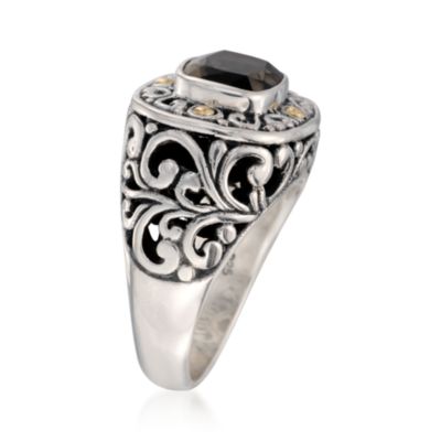 Balinese 3.50 Carat Smoky Quartz Ring in 18kt Yellow Gold and Sterling Silver &mdash; Alt Image 2
