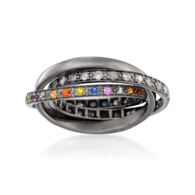 1.10 ct. t.w. Multicolored Sapphire and .35 ct. t.w. Diamond Rolling Ring In Sterling Silver With Black Rhodium &mdash; Alt Image 1