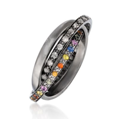 1.10 ct. t.w. Multicolored Sapphire and .35 ct. t.w. Diamond Rolling Ring In Sterling Silver With Black Rhodium &mdash; Alt Image 3