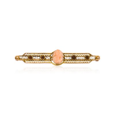 C.1950 Vintage Shell Cameo Bar Pin In 10kt Yellow Gold &mdash; Alt Image 1