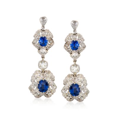 C. 1960 Vintage 5.40 ct. t.w. Sapphire and 5.70 ct. t.w. Diamond Earrings In 18kt White Gold &mdash; Alt Image 1