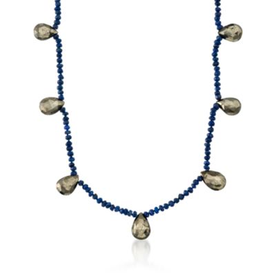 Lapis and Pyrite Bead Necklace With Sterling Silver Clasp. 17" &mdash; Alt Image 1