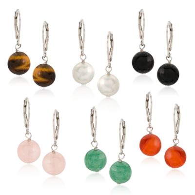 Set of Six Pairs of Multi-Gem and 9-9.5mm Faux Pearl Earrings In Sterling Silver &mdash; Alt Image 1