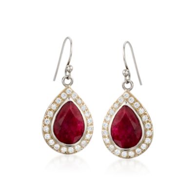 1.25 ct. t.w. White Topaz and 10.20 ct. t.w. Ruby Earrings in Sterling Silver &mdash; Alt Image 1