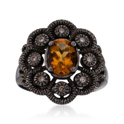 1.20 Carat Madeira Citrine and .10 ct. t.w. Diamond Floral Ring in Sterling Silver &mdash; Alt Image 1