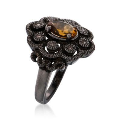 1.20 Carat Madeira Citrine and .10 ct. t.w. Diamond Floral Ring in Sterling Silver &mdash; Alt Image 3