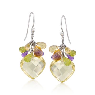 25.00 ct. t.w. Multi-Gemstone Heart Cluster Earrings in Sterling Silver &mdash; Alt Image 1