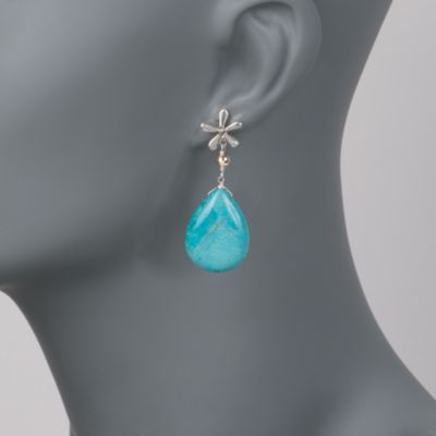 Turquoise Flower Earrings In Sterling Silver. Dangle Earrings &mdash; Alt Image 2