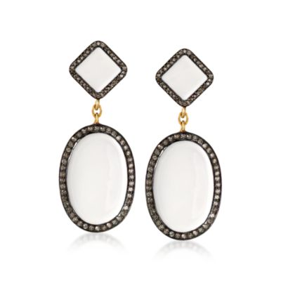 White Enamel and 1.75 ct. t.w. Diamond Earrings in 14kt Yellow Gold and Sterling Silver With Black Rhodium &mdash; Alt Image 1