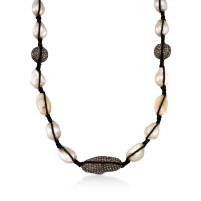 Macrame Cultured Pearl and 6.00 ct. t.w. Diamond Necklace in Sterling Silver &mdash; Alt Image 1