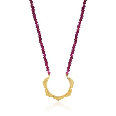 Garnet Bead Flower Necklace in Vermeil. 17" &mdash; Alt Image 1