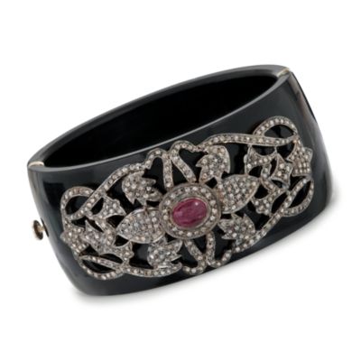 1.80 Carat Ruby and 3.00 ct. t.w. Diamond Bangle Bracelet In Two-Tone. 8" &mdash; Alt Image 1