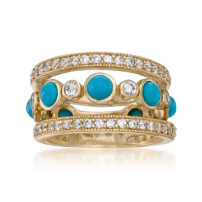 Set of Three CZ and Faux Turquoise Eternity Bands In Vermeil &mdash; Alt Image 1