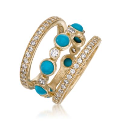Set of Three CZ and Faux Turquoise Eternity Bands In Vermeil &mdash; Alt Image 3