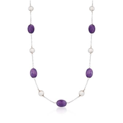 30.70 ct. t.w. Amethyst Station Necklace In Sterling Silver &mdash; Alt Image 1