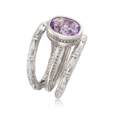 Set of Three Stacking Rings With Amethyst Solitaire In Sterling Silver &mdash; Alt Image 3