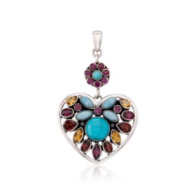 7.10 ct. t.w. Multi-Gem Heart Pendant In Sterling Silver &mdash; Alt Image 1