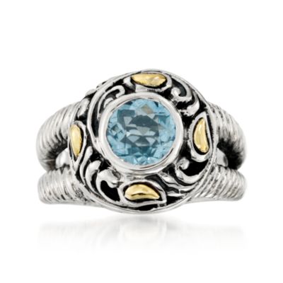 Balinese 1.60 Carat Blue Topaz Ring in Sterling Silver and 18kt Yellow Gold &mdash; Alt Image 1