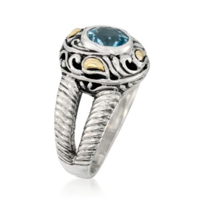 Balinese 1.60 Carat Blue Topaz Ring in Sterling Silver and 18kt Yellow Gold &mdash; Alt Image 3