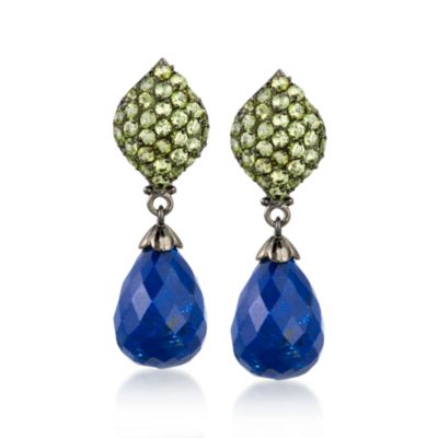 4.55 ct. t.w. Peridot and Lapis Drop Earrings In Sterling Silver With Black Rhodium. Drop Earrings &mdash; Alt Image 1